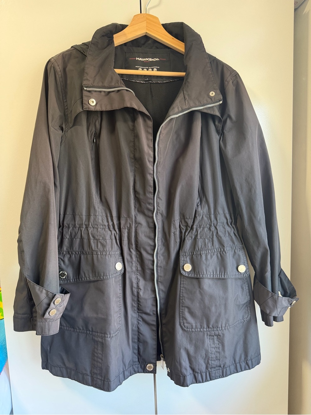Hawke & Co Performance Outerwear Anorak Jacket Black Womens Large Utility Hooded